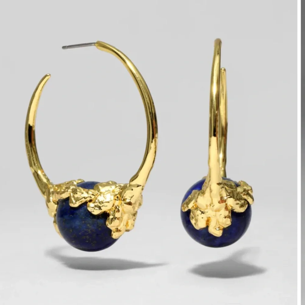 ALEXIS BITTAR • Brut Gold Capped Black Agate Hoop Earrings